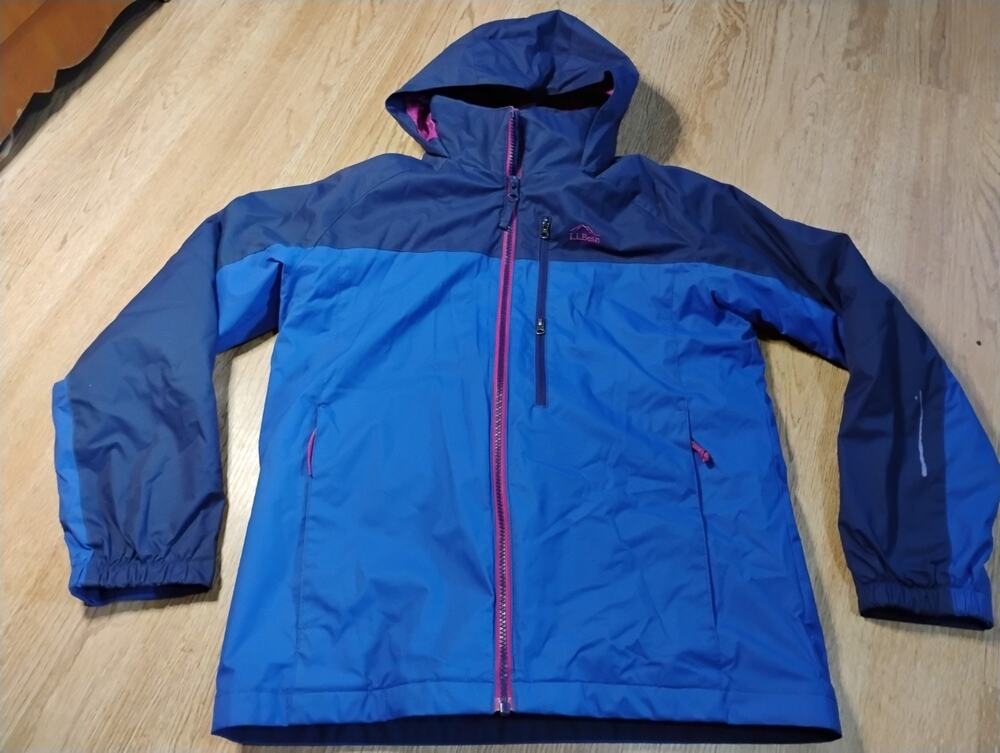LL Bean Jacket Youth Kids Large (14-16) Blue Polyester Full Zip Hooded Girls